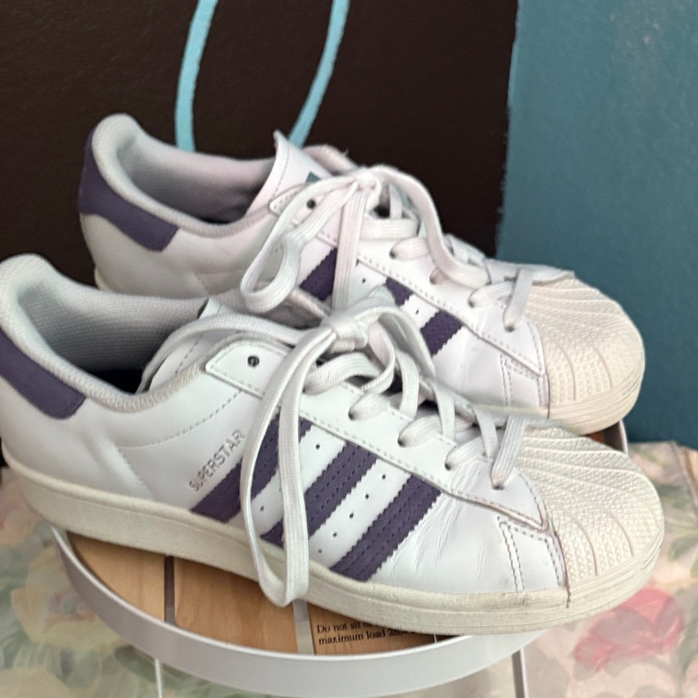 Adidas Superstar White and Dark Purple Shoes